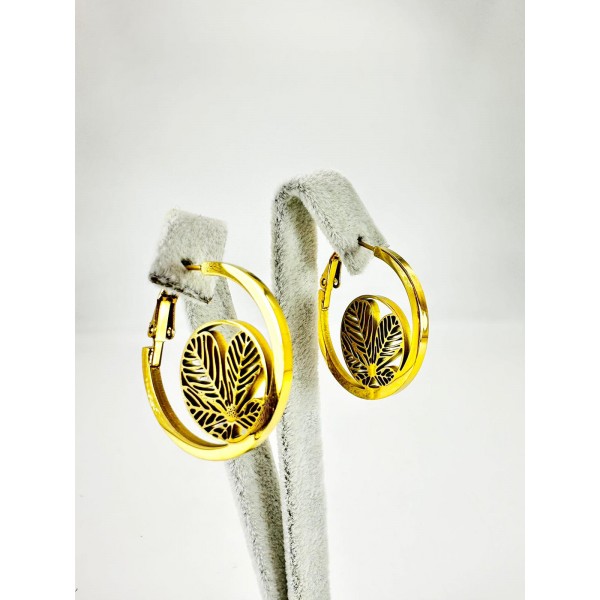 Gold Yaprak Desenli Halka Küpe Gold Yaprak Desenli Halka Küpe